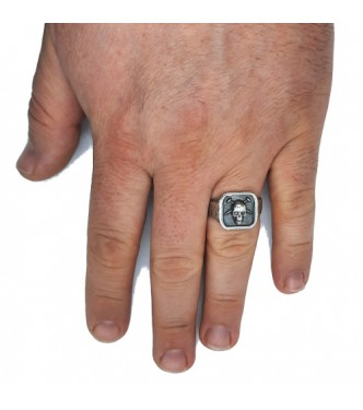 R002438 Genuine Sterling Silver Men Signet Ring Skull Solid Stamped 925 Handmade